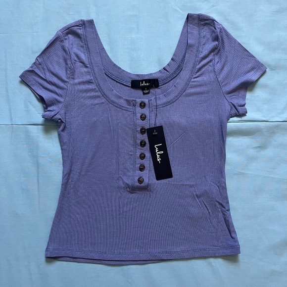 NWT Lulu's Blue Ribbed Henley Top - Picture 1 of 4